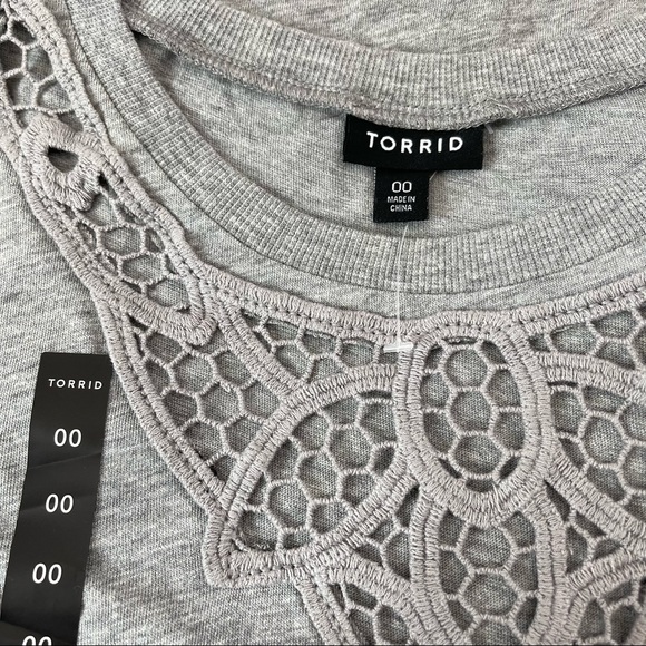 Torrid Crochet Tee-Heather Grey NWT Size 10 - Picture 9 of 16